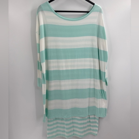 Garnet Hill Top Women’s Aqua Blue Stripe Layered Scoop Neck Beachy Boho size xs - Picture 1 of 15